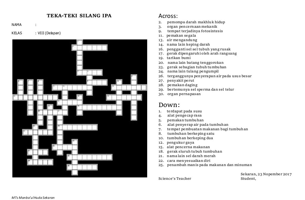 teka teki silang ipa kelas 5 terbaru