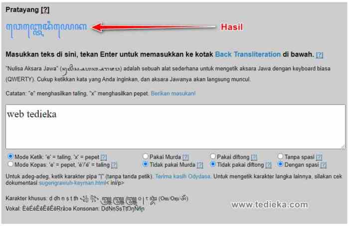 transliterasi latin ke jawa terbaru